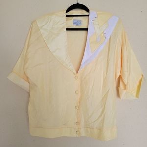 Vintage Park Place yellow and white top with shoulder pads size large